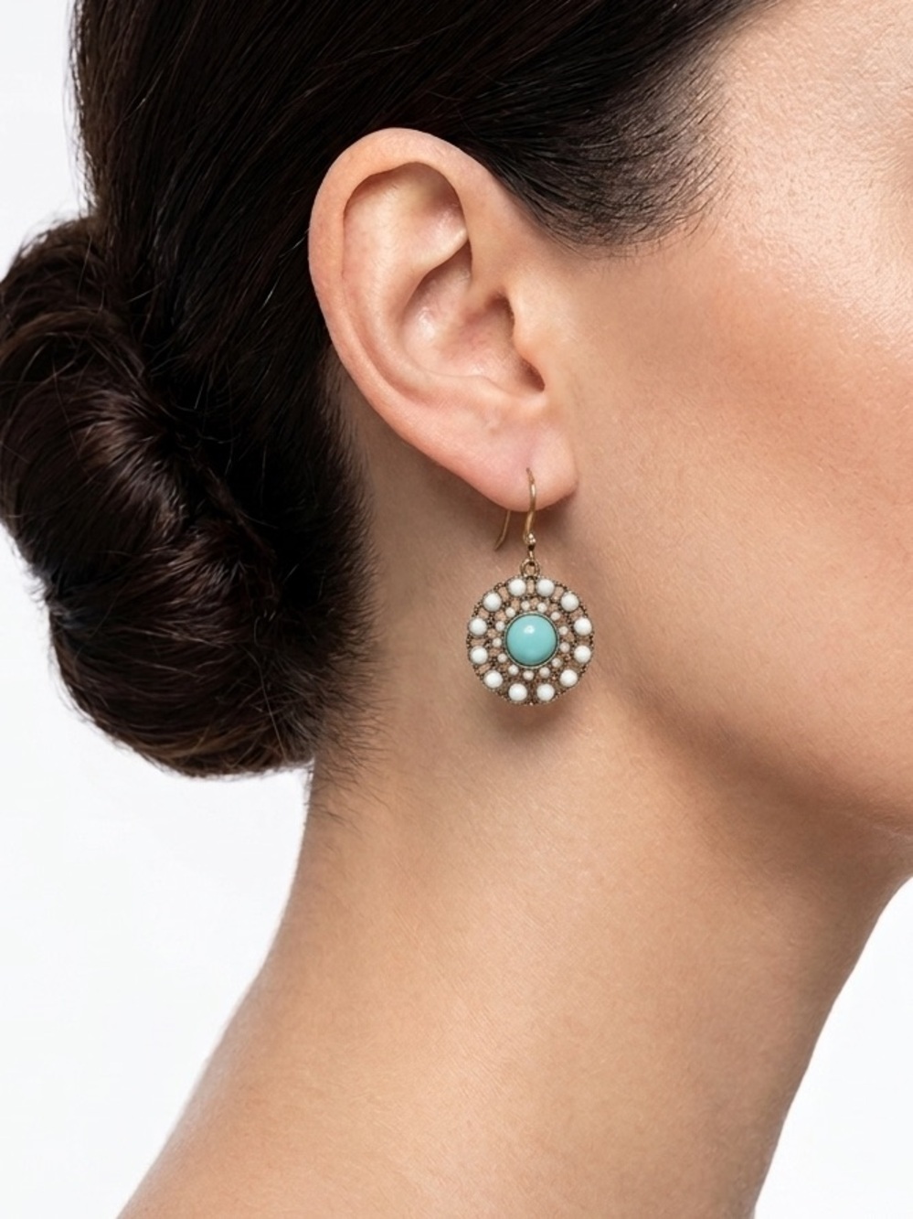 Turquoise Color and Gold Tone Earrings